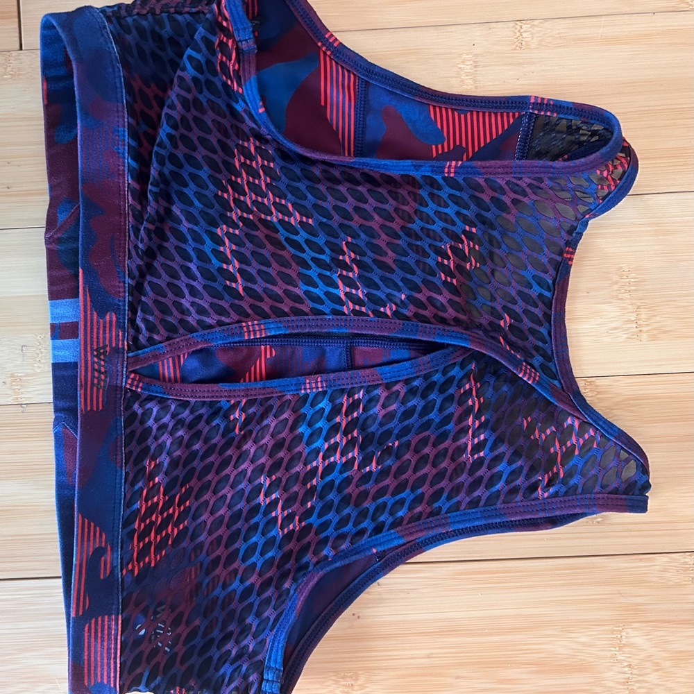 Peloton x WITH Blue Camo Mesh Inset Sports Bra L